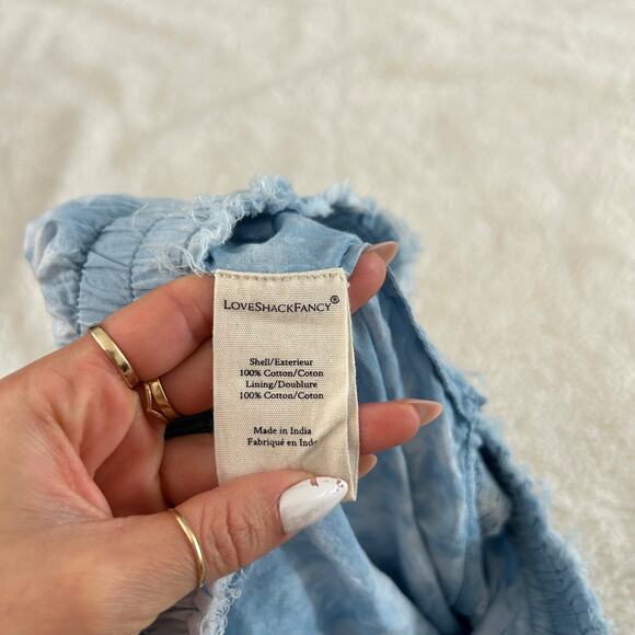 LOVE SHACK FANCY Sz XS Blue Cotton Tiered Ruffle Mini Skirt Lace Elastic Waist - Picture 6 of 6